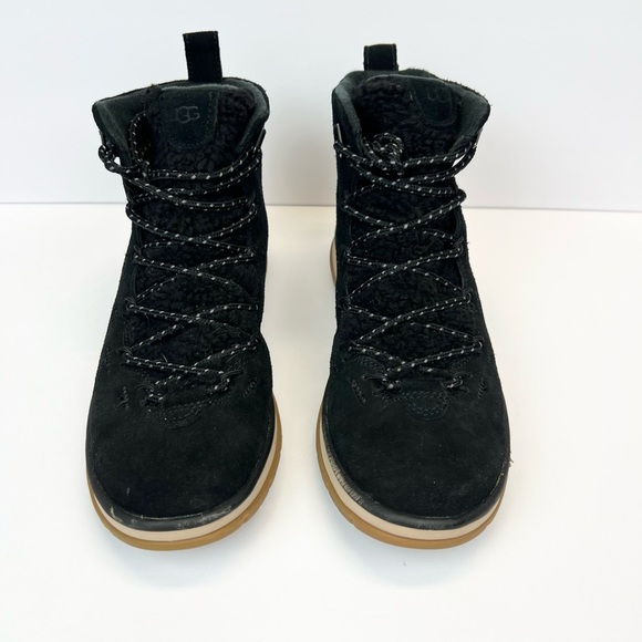 Ugg Boots Womens Size 9.5 Lakesider Heritage Mid Short Boots Black Suede Sherpa - Picture 7 of 12